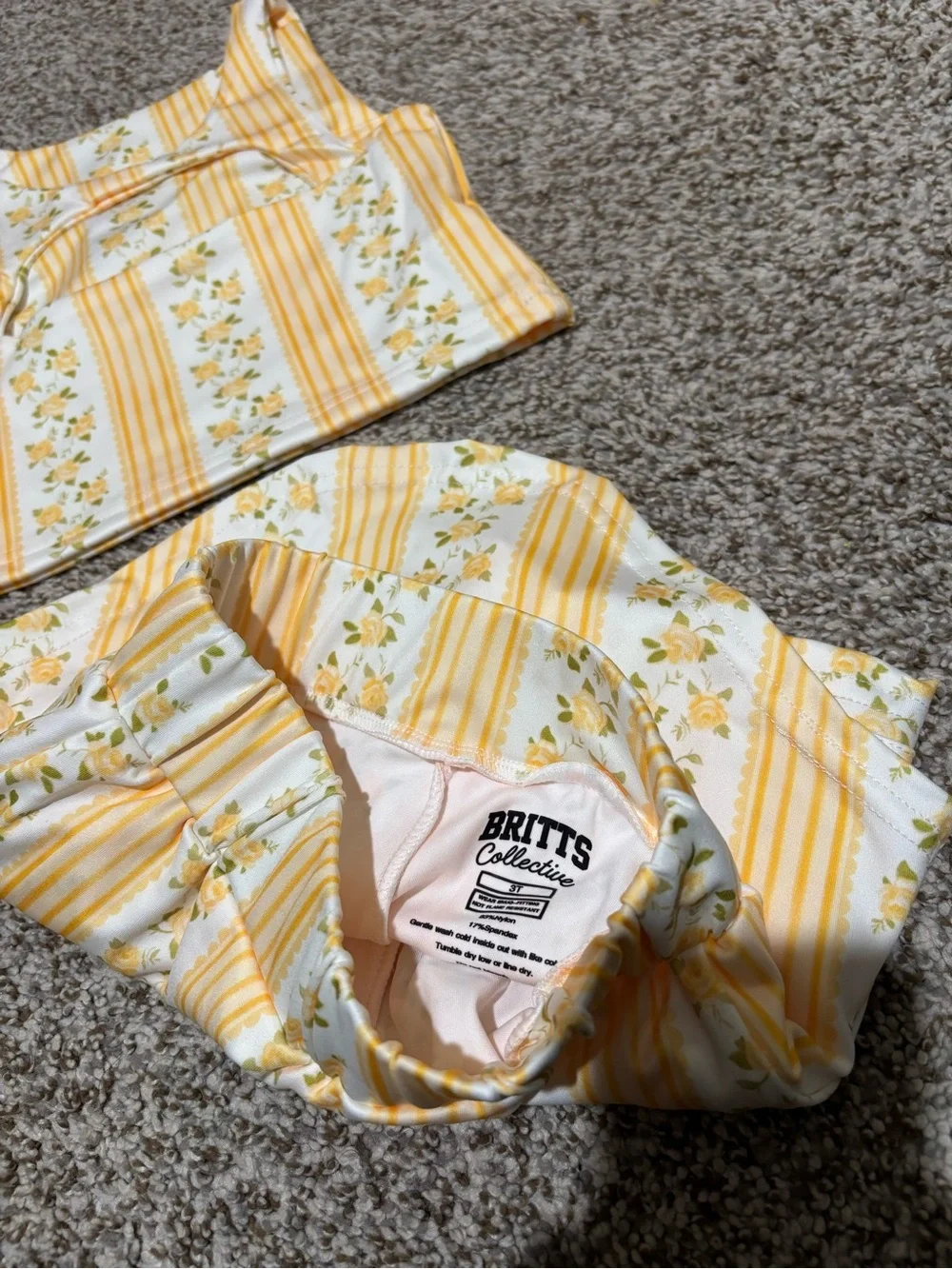 Yellow Floral Stripe Girls' Two-Piece Set